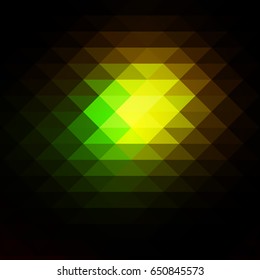 Green brown yellow black abstract geometric background with rows of triangles, square 