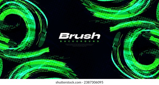 Green Brush Background with Halftone Effect. Sport Background with Grunge Style. Scratch and Texture Elements For Design