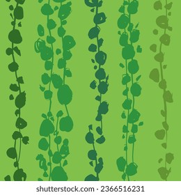 Green Brush Branches with Round Leaves Seamless Pattern