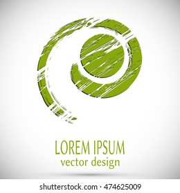 Green Brush spiral strokes with shadow. Vector Grunge icon, banner, stamp, label, badge. Retro earth shape for Emblems. Circle round frame design element.