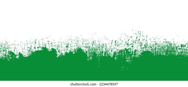 Fondo del trazo de pincel verde. Tinta verde salpicada sobre el fondo. Fondo de pincel para papel de pared, plantilla de bandeja de pintura, banner de suciedad, diseño de acuarela, textura sucia. Fondo de pincel de moda, vector