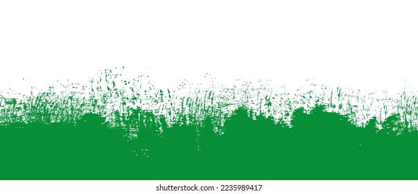 Green brush stroke background. Green ink splash on backdrop. Brush background for wallpaper, paint splatter template, dirt banner, watercolor design, dirty texture. Trendy brush background, vector
