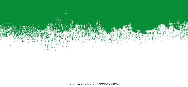 Green brush stroke background. Green ink splash on backdrop. Brush background for wallpaper, paint splatter template, dirt banner, watercolor design, dirty texture. Trendy brush background, vector