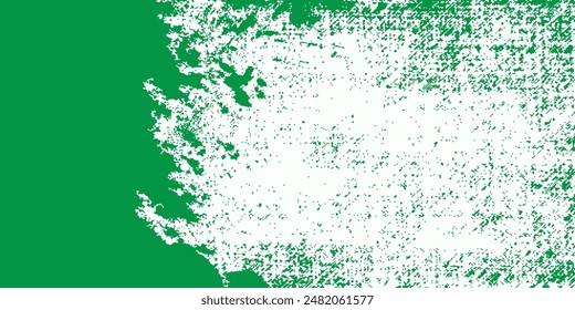 Green brush stroke background. Green ink splash on backdrop. Brush background for wallpaper, paint splatter template, dirt banner, watercolor design, dirty texture. Trendy brush background, vector