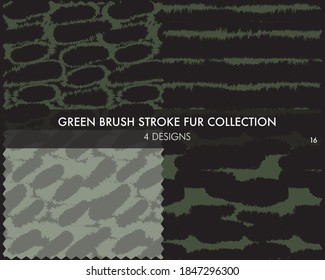 Green Brush stroke fur collection includes 4 design swatches for fashion prints, homeware, graphics, backgrounds