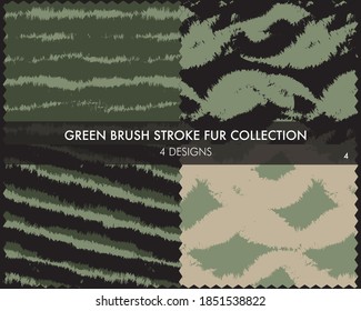 Green Brush stroke fur collection includes 4 design swatches for fashion prints, homeware, graphics, backgrounds