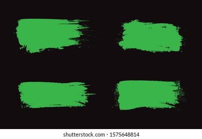 Green brush stroke set isolated on black background. Trendy brush stroke for green ink paint, grunge splash, dirt banner, watercolor design and dirty texture.Creative art concept,vector illustration