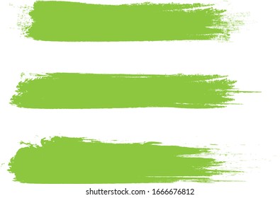 Grüner Pinselstrich einzeln auf weißem Hintergrund. Trendy Pinselstrich für grüne Farbfarbe, Grunge Hintergrund, Schmutzbanner, Aquarell-Design und schmutzige Textur. Vektorillustration mit Pinselstrich