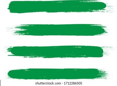 Green brush stroke set isolated on white background. Trendy brush stroke vector for green ink paint, grunge backdrop, dirt banner, watercolor design and dirty texture. Brush stroke vector illustration