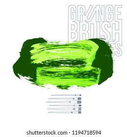 Green brush stroke and texture. Grunge vector abstract hand - painted element. Underline and border design.