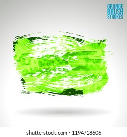 Green brush stroke and texture. Grunge vector abstract hand - painted element. Underline and border design.