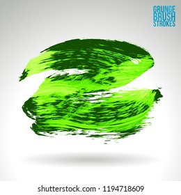 Green brush stroke and texture. Grunge vector abstract hand - painted element. Underline and border design.