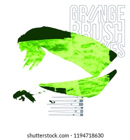 Green brush stroke and texture. Grunge vector abstract hand - painted element. Underline and border design.