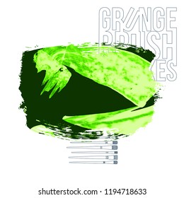 Green brush stroke and texture. Grunge vector abstract hand - painted element. Underline and border design.