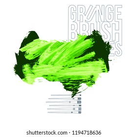 Green brush stroke and texture. Grunge vector abstract hand - painted element. Underline and border design.