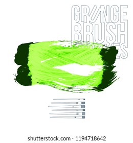 Green brush stroke and texture. Grunge vector abstract hand - painted element. Underline and border design.