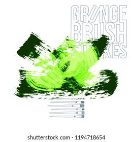 Green brush stroke and texture. Grunge vector abstract hand - painted element. Underline and border design.