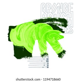 Green brush stroke and texture. Grunge vector abstract hand - painted element. Underline and border design.