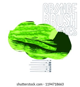 Green brush stroke and texture. Grunge vector abstract hand - painted element. Underline and border design.