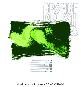Green brush stroke and texture. Grunge vector abstract hand - painted element. Underline and border design.