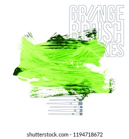 Green brush stroke and texture. Grunge vector abstract hand - painted element. Underline and border design.