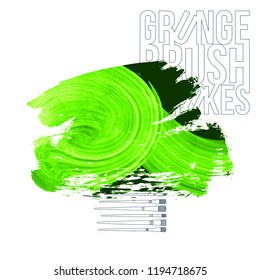 Green brush stroke and texture. Grunge vector abstract hand - painted element. Underline and border design.
