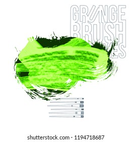 Green brush stroke and texture. Grunge vector abstract hand - painted element. Underline and border design.