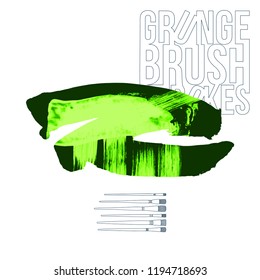 Green brush stroke and texture. Grunge vector abstract hand - painted element. Underline and border design.