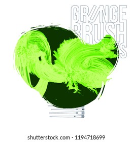 Green brush stroke and texture. Grunge vector abstract hand - painted element. Underline and border design.