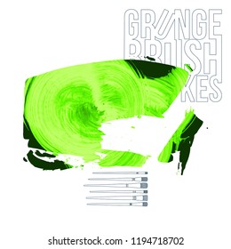 Green brush stroke and texture. Grunge vector abstract hand - painted element. Underline and border design.