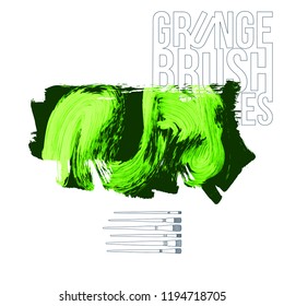 Green brush stroke and texture. Grunge vector abstract hand - painted element. Underline and border design.