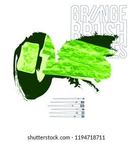Green brush stroke and texture. Grunge vector abstract hand - painted element. Underline and border design.