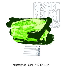 Green brush stroke and texture. Grunge vector abstract hand - painted element. Underline and border design.