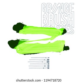 Green brush stroke and texture. Grunge vector abstract hand - painted element. Underline and border design.