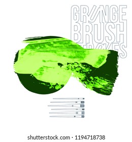 Green brush stroke and texture. Grunge vector abstract hand - painted element. Underline and border design.