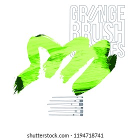 Green brush stroke and texture. Grunge vector abstract hand - painted element. Underline and border design.