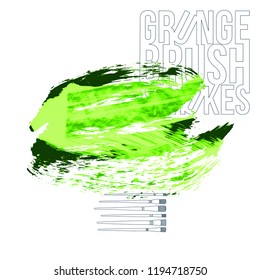 Green brush stroke and texture. Grunge vector abstract hand - painted element. Underline and border design.