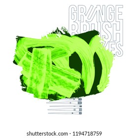 Green brush stroke and texture. Grunge vector abstract hand - painted element. Underline and border design.