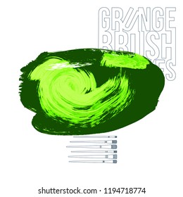 Green brush stroke and texture. Grunge vector abstract hand - painted element. Underline and border design.
