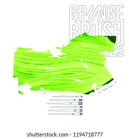 Green brush stroke and texture. Grunge vector abstract hand - painted element. Underline and border design.