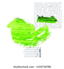 Green brush stroke and texture. Grunge vector abstract hand - painted element. Underline and border design.