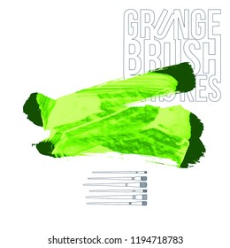 Green brush stroke and texture. Grunge vector abstract hand - painted element. Underline and border design.