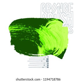 Green brush stroke and texture. Grunge vector abstract hand - painted element. Underline and border design.