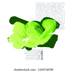 Green brush stroke and texture. Grunge vector abstract hand - painted element. Underline and border design.