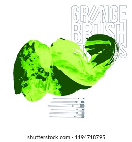 Green brush stroke and texture. Grunge vector abstract hand - painted element. Underline and border design.
