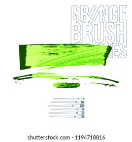 Green brush stroke and texture. Grunge vector abstract hand - painted element. Underline and border design.