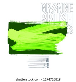 Green brush stroke and texture. Grunge vector abstract hand - painted element. Underline and border design.