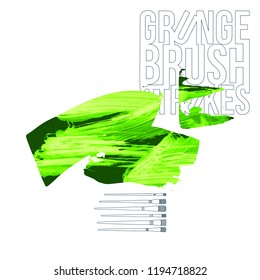 Green brush stroke and texture. Grunge vector abstract hand - painted element. Underline and border design.