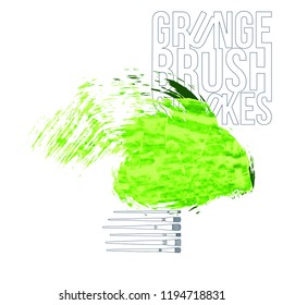 Green brush stroke and texture. Grunge vector abstract hand - painted element. Underline and border design.