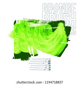 Green brush stroke and texture. Grunge vector abstract hand - painted element. Underline and border design.